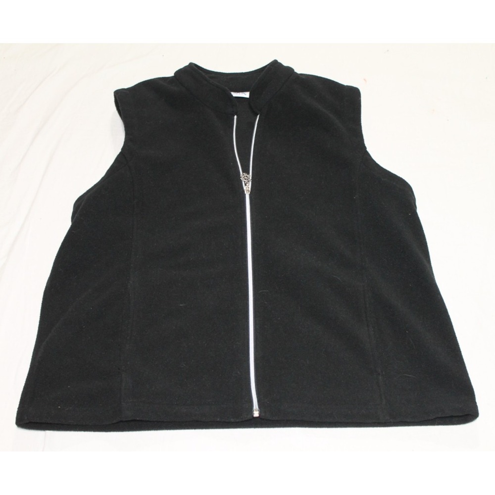 Blair Fleece Vest Womens Large Black Full Zip Lightweight Soft Jacket Snowflake